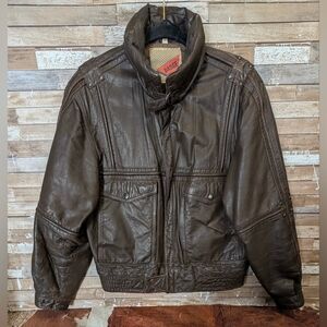 Vintage Badge Genuine Leather Brown Motorcycle Jacket